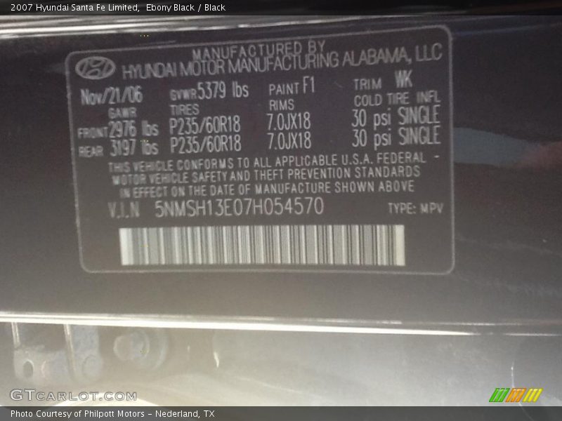 Ebony Black / Black 2007 Hyundai Santa Fe Limited