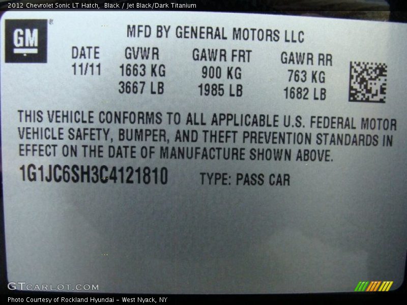 Black / Jet Black/Dark Titanium 2012 Chevrolet Sonic LT Hatch