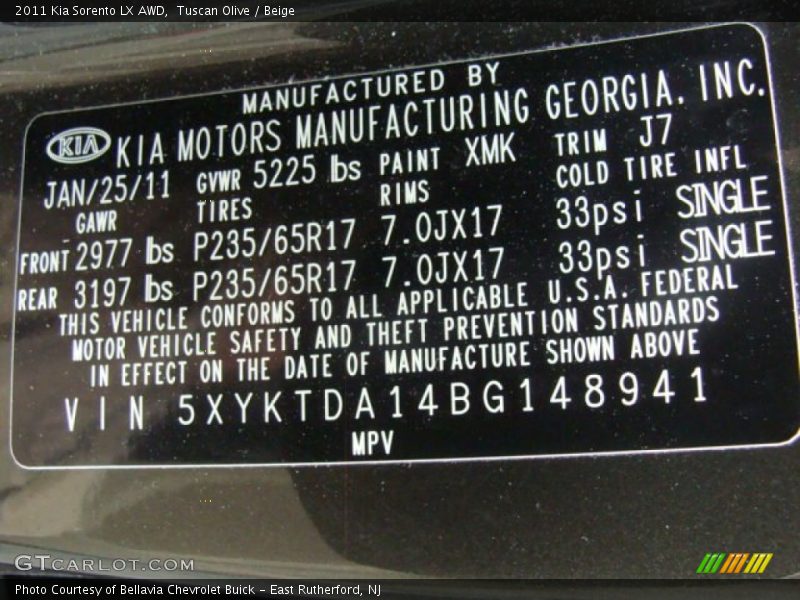 Tuscan Olive / Beige 2011 Kia Sorento LX AWD