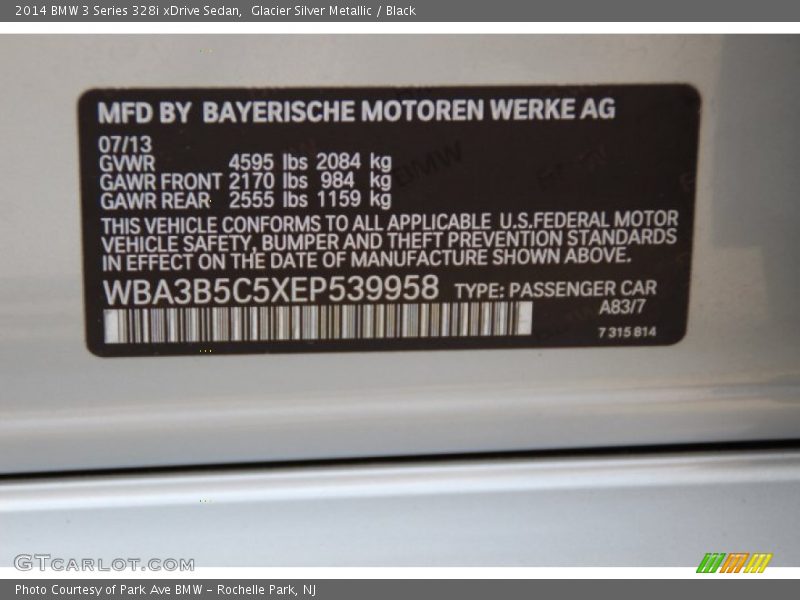 2014 3 Series 328i xDrive Sedan Glacier Silver Metallic Color Code A83