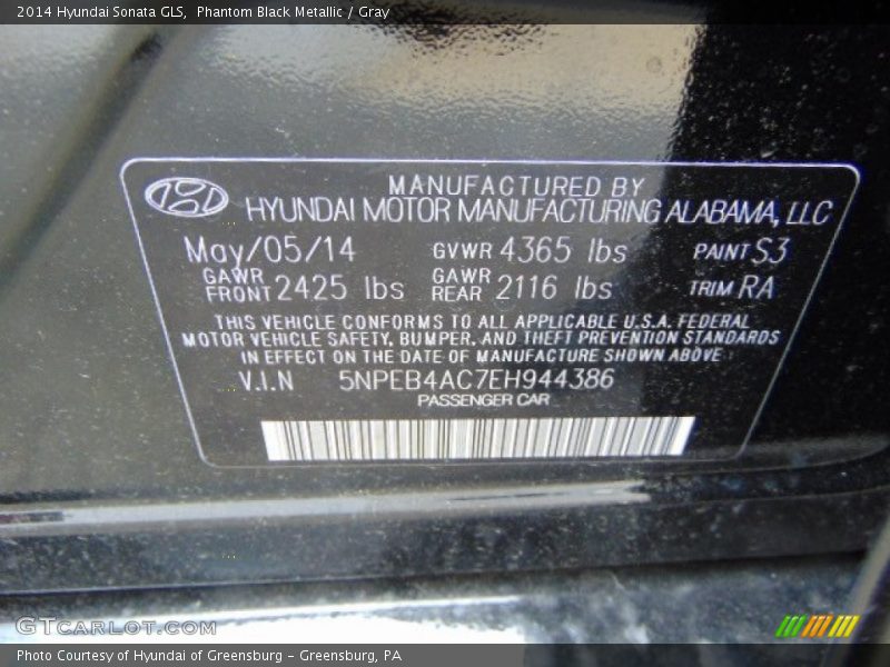 Phantom Black Metallic / Gray 2014 Hyundai Sonata GLS