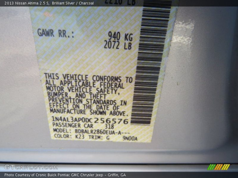 Brilliant Silver / Charcoal 2013 Nissan Altima 2.5 S