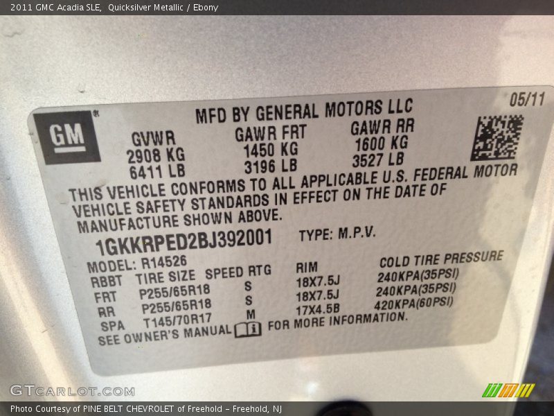 Quicksilver Metallic / Ebony 2011 GMC Acadia SLE