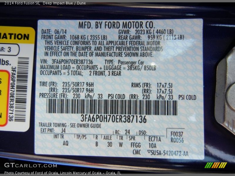 Deep Impact Blue / Dune 2014 Ford Fusion SE