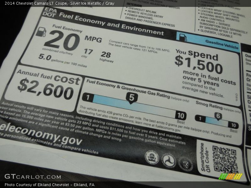 Silver Ice Metallic / Gray 2014 Chevrolet Camaro LT Coupe