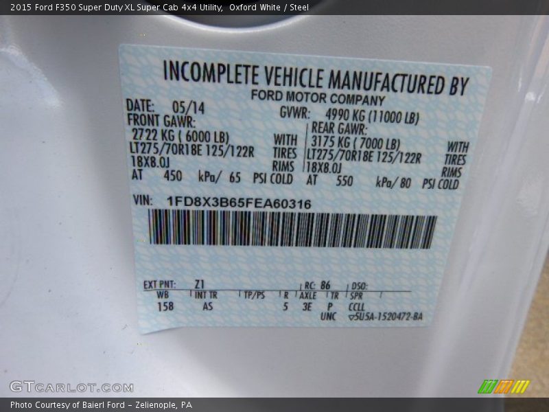 Oxford White / Steel 2015 Ford F350 Super Duty XL Super Cab 4x4 Utility