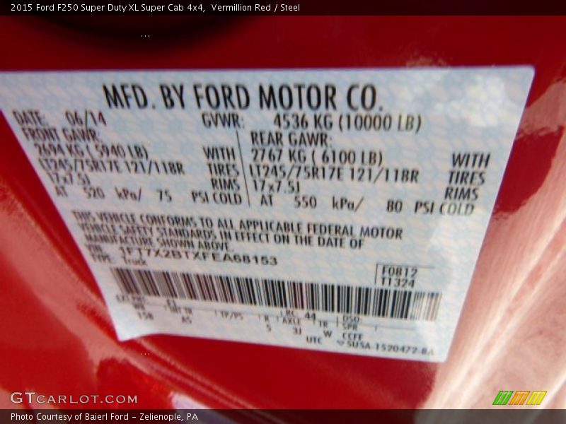 Vermillion Red / Steel 2015 Ford F250 Super Duty XL Super Cab 4x4