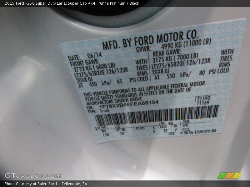 2015 F350 Super Duty Lariat Super Cab 4x4 White Platinum Color Code UG