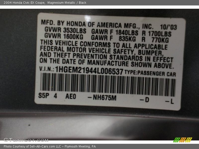 Magnesium Metallic / Black 2004 Honda Civic EX Coupe