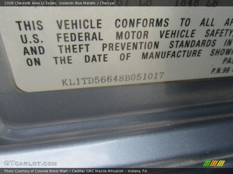 Icelandic Blue Metallic / Charcoal 2008 Chevrolet Aveo LS Sedan