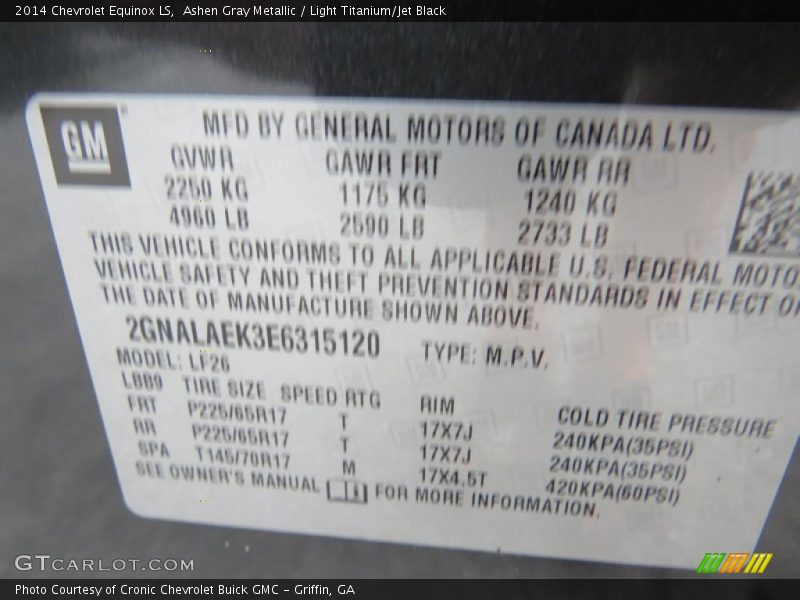 Ashen Gray Metallic / Light Titanium/Jet Black 2014 Chevrolet Equinox LS