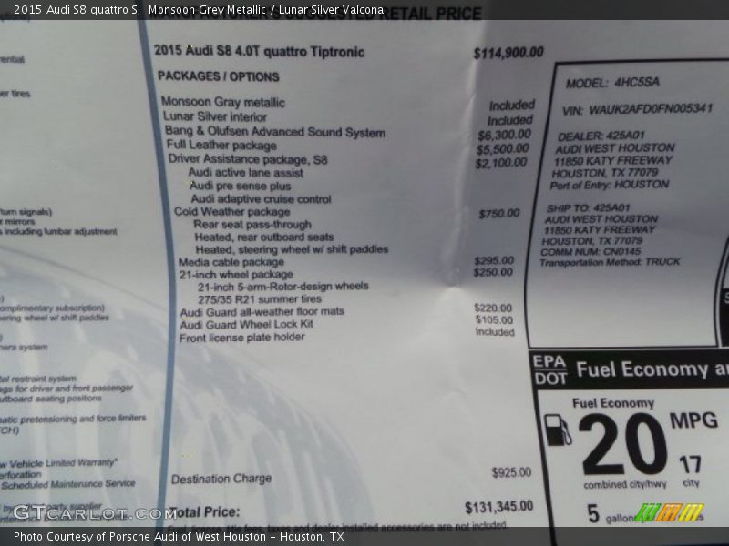  2015 S8 quattro S Window Sticker