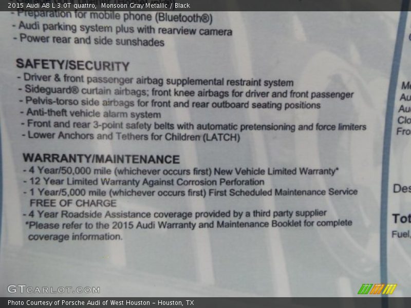 Monsoon Gray Metallic / Black 2015 Audi A8 L 3.0T quattro