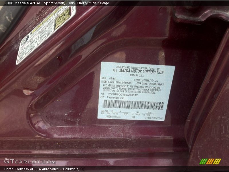 Dark Cherry Mica / Beige 2008 Mazda MAZDA6 i Sport Sedan