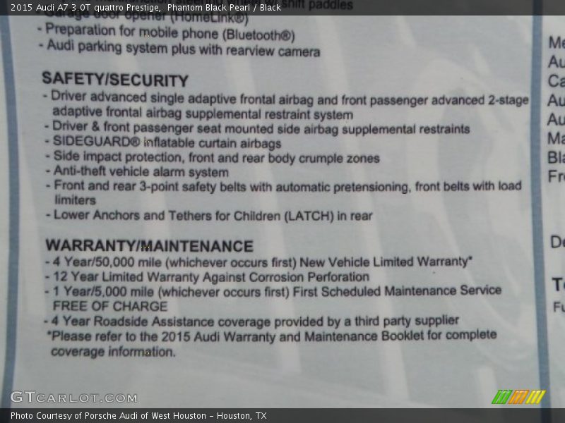 Phantom Black Pearl / Black 2015 Audi A7 3.0T quattro Prestige