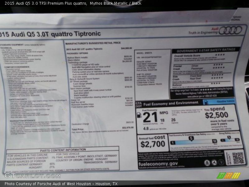  2015 Q5 3.0 TFSI Premium Plus quattro Window Sticker