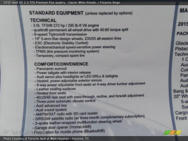  2015 Q5 3.0 TFSI Premium Plus quattro Window Sticker