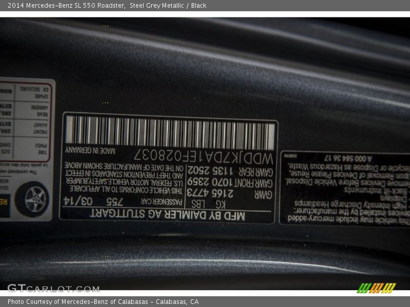 Steel Grey Metallic / Black 2014 Mercedes-Benz SL 550 Roadster