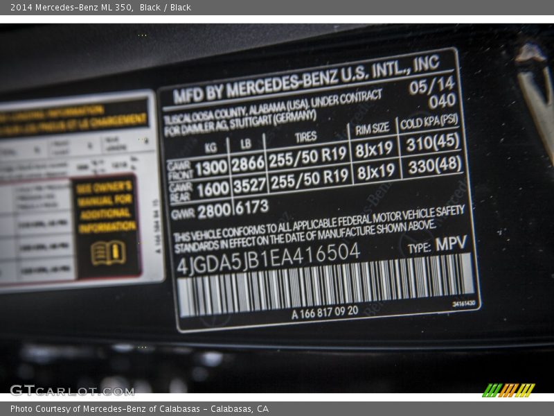 Black / Black 2014 Mercedes-Benz ML 350