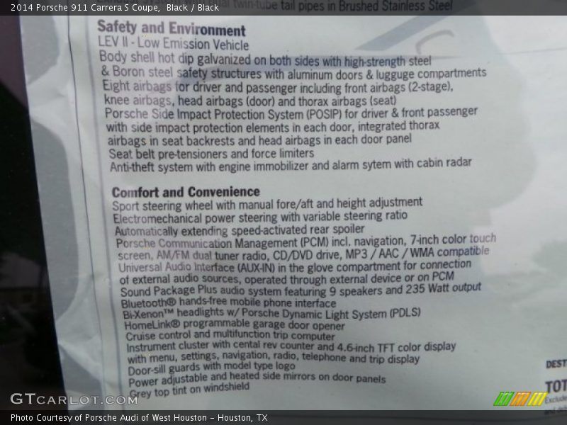 Black / Black 2014 Porsche 911 Carrera S Coupe