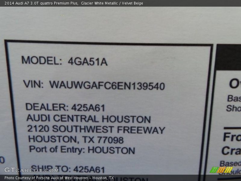 Glacier White Metallic / Velvet Beige 2014 Audi A7 3.0T quattro Premium Plus