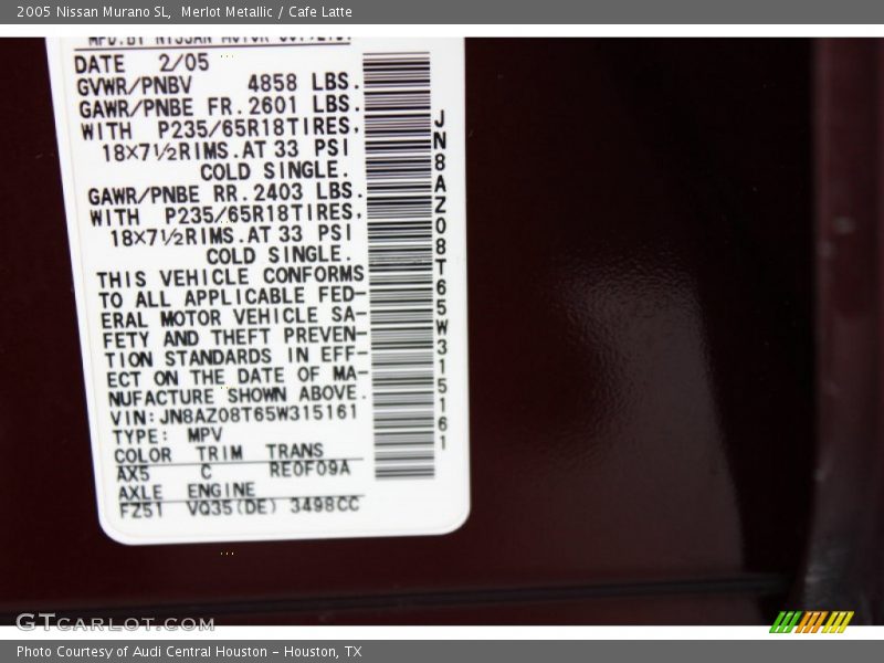 Merlot Metallic / Cafe Latte 2005 Nissan Murano SL