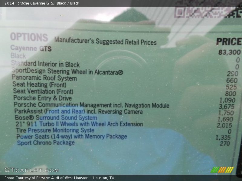  2014 Cayenne GTS Window Sticker