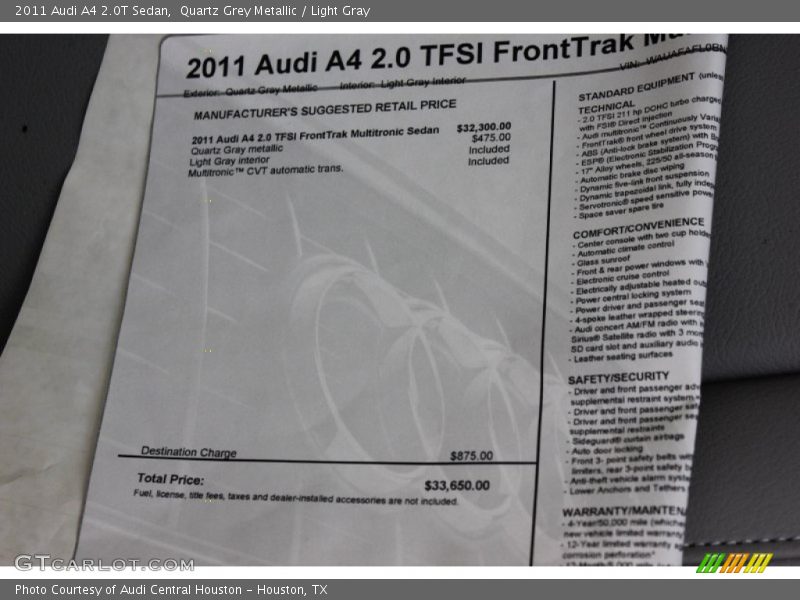 Quartz Grey Metallic / Light Gray 2011 Audi A4 2.0T Sedan