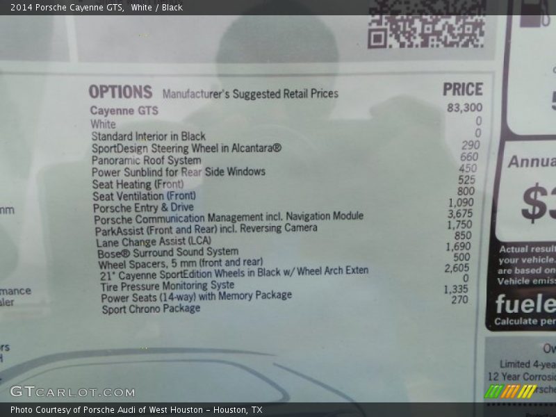  2014 Cayenne GTS Window Sticker
