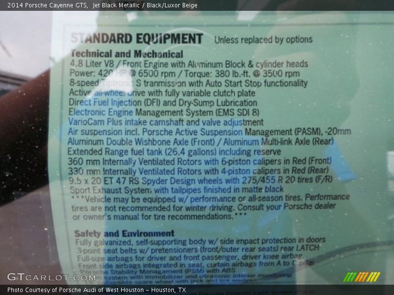  2014 Cayenne GTS Window Sticker