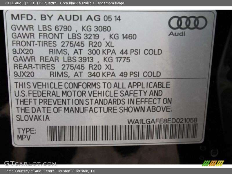 Orca Black Metallic / Cardamom Beige 2014 Audi Q7 3.0 TFSI quattro