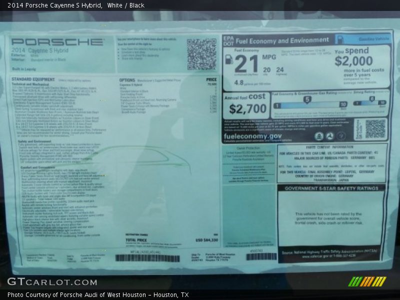  2014 Cayenne S Hybrid Window Sticker