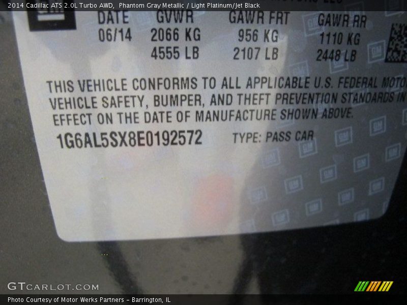 Phantom Gray Metallic / Light Platinum/Jet Black 2014 Cadillac ATS 2.0L Turbo AWD