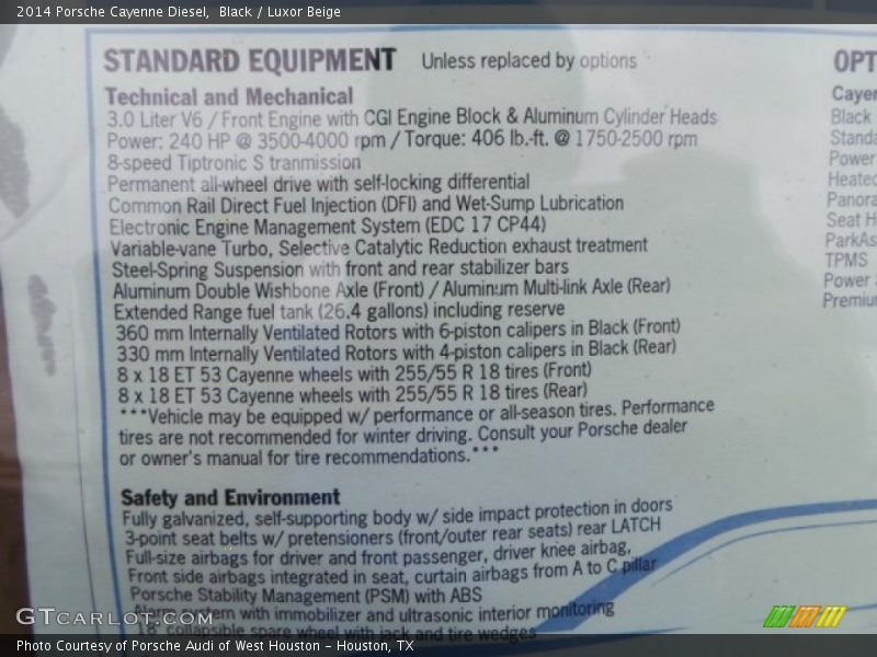  2014 Cayenne Diesel Window Sticker