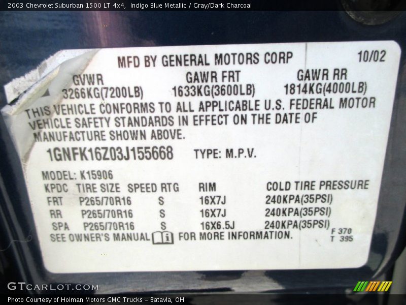 Indigo Blue Metallic / Gray/Dark Charcoal 2003 Chevrolet Suburban 1500 LT 4x4