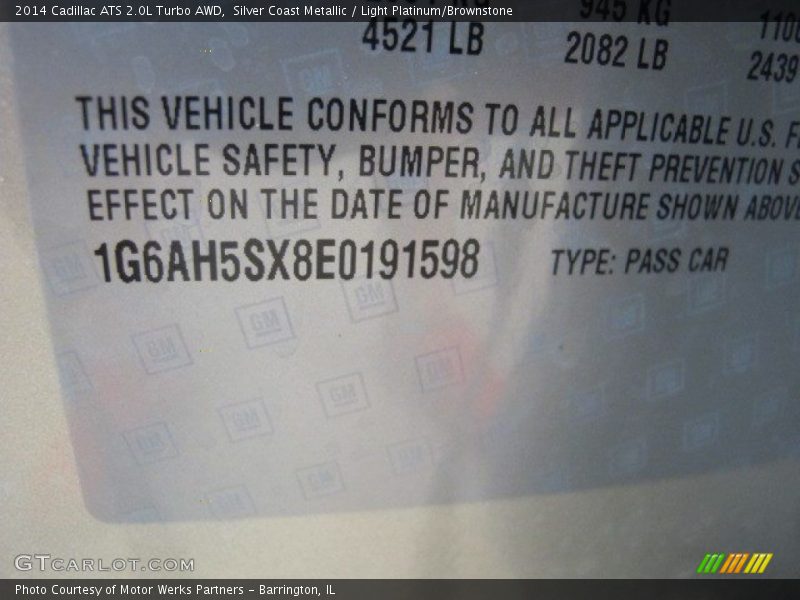 Silver Coast Metallic / Light Platinum/Brownstone 2014 Cadillac ATS 2.0L Turbo AWD