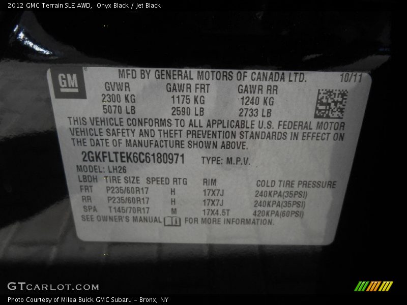 Onyx Black / Jet Black 2012 GMC Terrain SLE AWD
