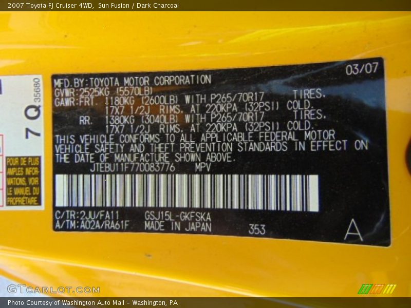 Sun Fusion / Dark Charcoal 2007 Toyota FJ Cruiser 4WD