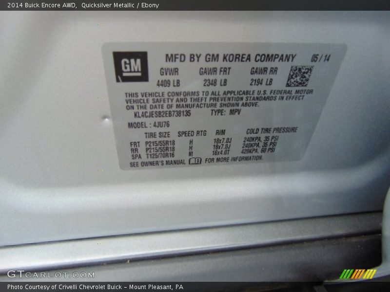Quicksilver Metallic / Ebony 2014 Buick Encore AWD