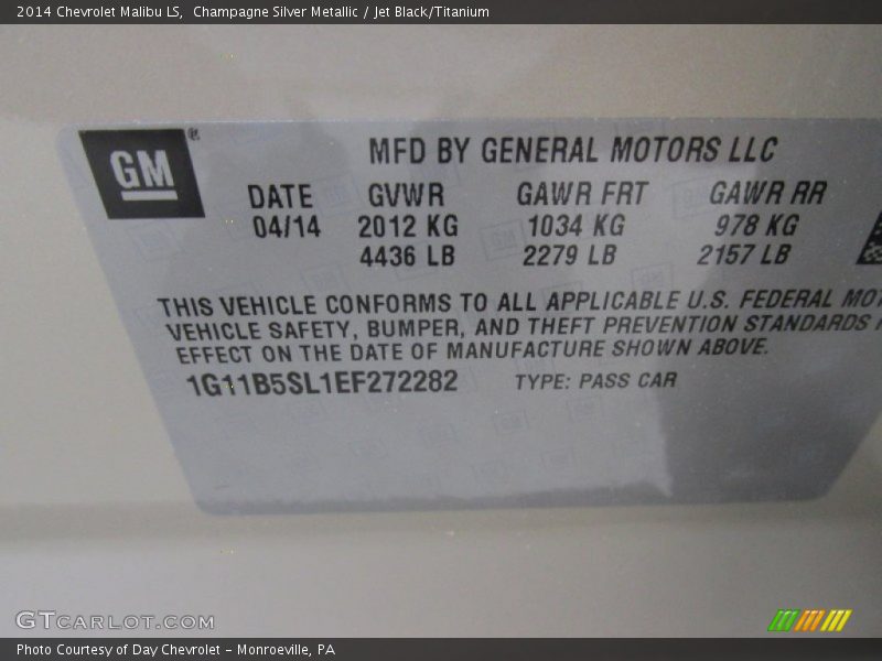 Champagne Silver Metallic / Jet Black/Titanium 2014 Chevrolet Malibu LS