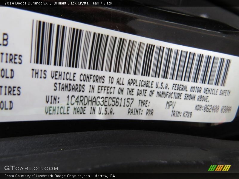 Brilliant Black Crystal Pearl / Black 2014 Dodge Durango SXT