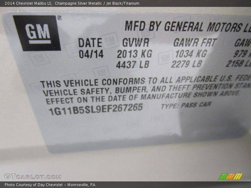 Champagne Silver Metallic / Jet Black/Titanium 2014 Chevrolet Malibu LS