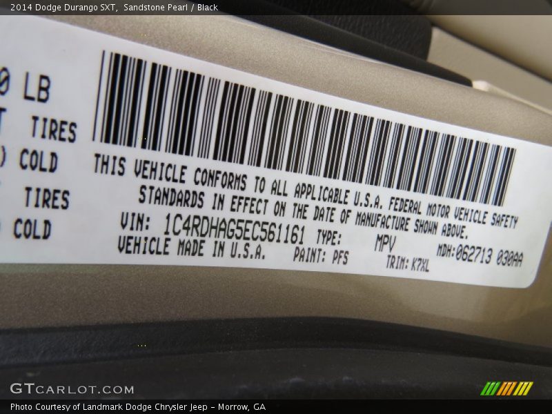 Sandstone Pearl / Black 2014 Dodge Durango SXT