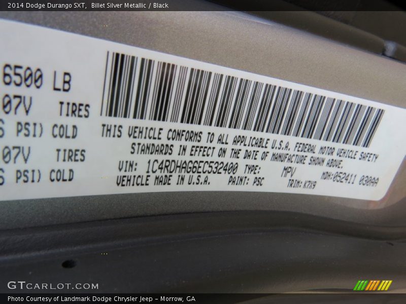 Billet Silver Metallic / Black 2014 Dodge Durango SXT