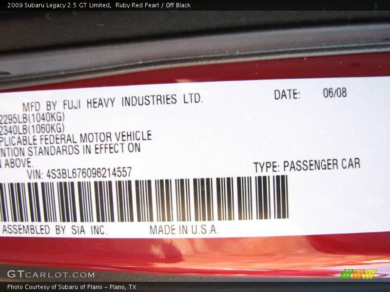 Ruby Red Pearl / Off Black 2009 Subaru Legacy 2.5 GT Limited