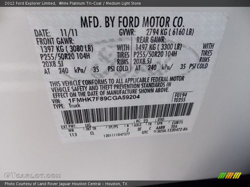 White Platinum Tri-Coat / Medium Light Stone 2012 Ford Explorer Limited