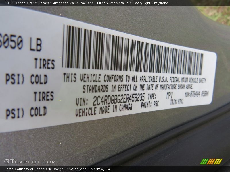 Billet Silver Metallic / Black/Light Graystone 2014 Dodge Grand Caravan American Value Package