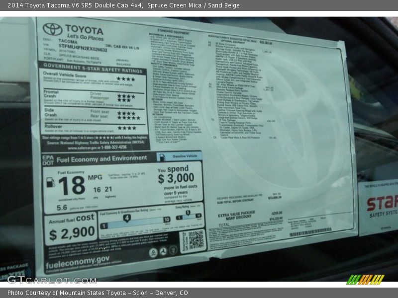 Spruce Green Mica / Sand Beige 2014 Toyota Tacoma V6 SR5 Double Cab 4x4