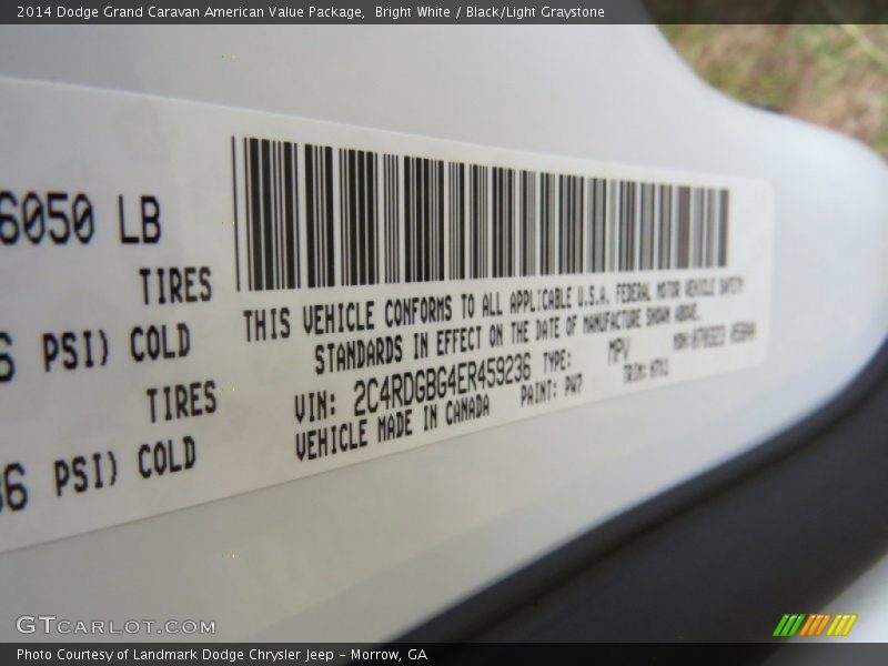 Bright White / Black/Light Graystone 2014 Dodge Grand Caravan American Value Package
