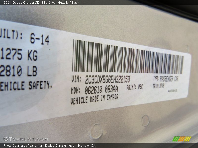 Billet Silver Metallic / Black 2014 Dodge Charger SE